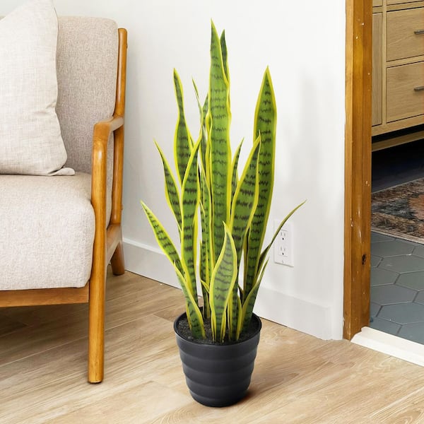 32 in. Green Yellow Sansevieria Artificial Snake Plant in Pot