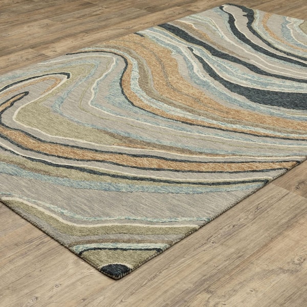Keenan Gray/Blue 2 ft. x 8 ft. Abstract Modern Wool Mixed-Pile Hand-Tufted Indoor Runner Area Rug