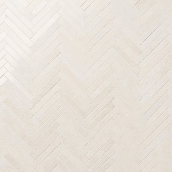 Vanilla Warm White 12 in. x 12 in. Herringbone Polished Marble Mosaic Floor and Wall Tile (1 Sq. Ft. / Each)