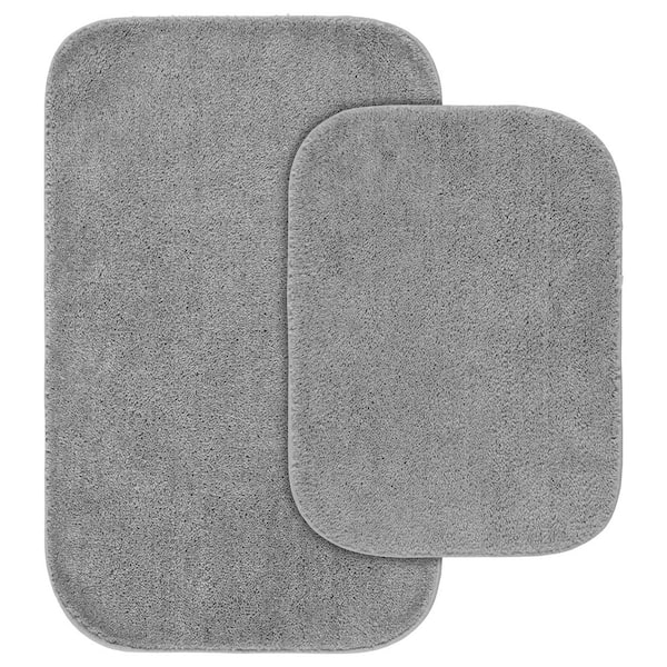 Garland Rug Traditional Platinum Gray 21 in. x 34 in. Washable Bathroom 2 -Piece Rug Set