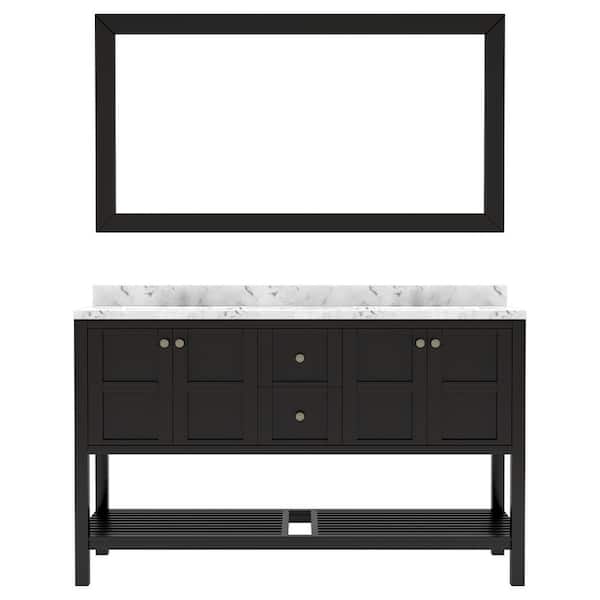 Virtu USA Winterfell 60 in. W x 22 in. D x 37 in. H Double Sink Bath Vanity in Espresso with Quartz Top and Mirror