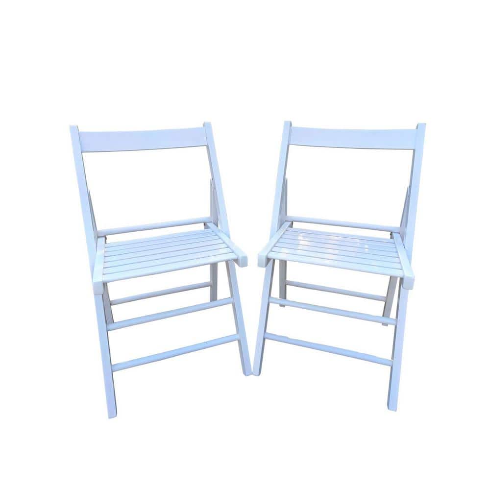 Set of 2 White Solid Wood Folding Dining Chairs