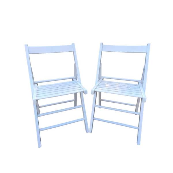 Set of 2 White Foldable Comfy Solid Wood Folding Chairs
