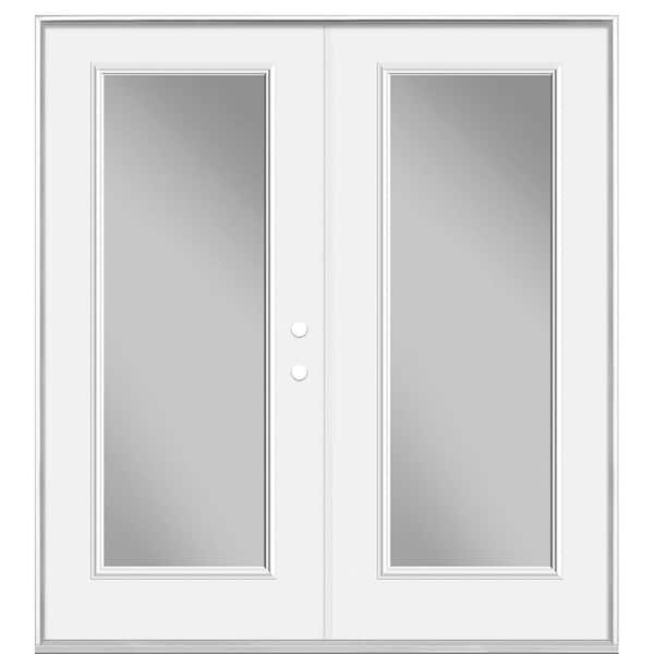 Masonite 72 in. x 80 in. Primed White Steel Prehung Left-Hand Inswing Full Lite Clear Glass Patio Door Vinyl Frame, no Brickmold