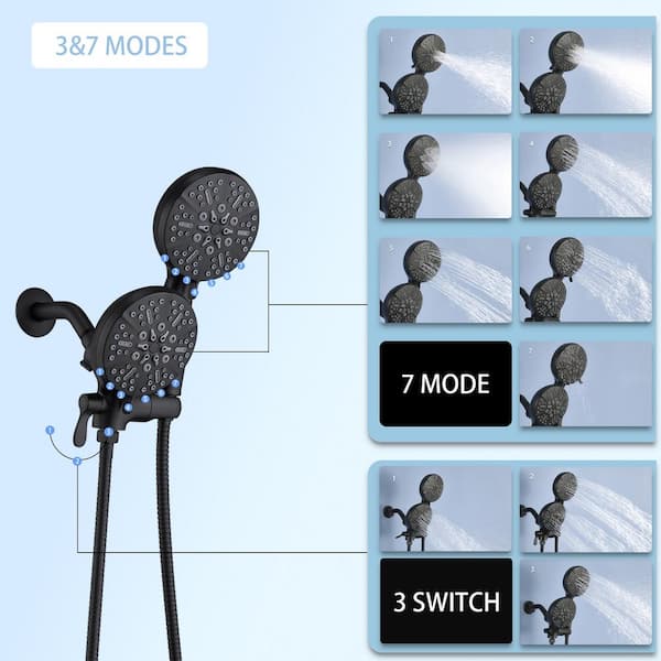 Single Handle 48-Spray Shower Faucet 1.8 GPM and Pressure Balance Valve with LED Display in Matte Black