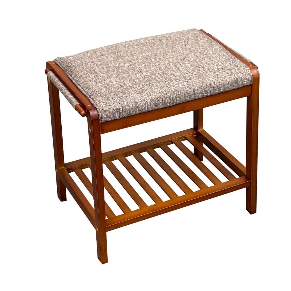 Indoor Padded Bench, 19 in. W, Bamboo, with Slatted Shelf