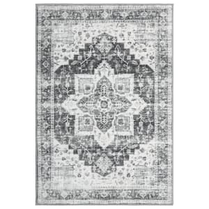 Grey 6 ft. x 9 ft. Washable Distressed Floral Vintage Persian Area Rug