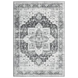 Grey 8 ft. x 10 ft. Washable Distressed Floral Vintage Persian Area Rug