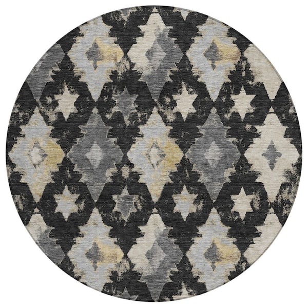 Chantille Machine Washable Indoor/Outdoor Abstract ACN3062 Black 8 ft. x 8 ft. Round Rug