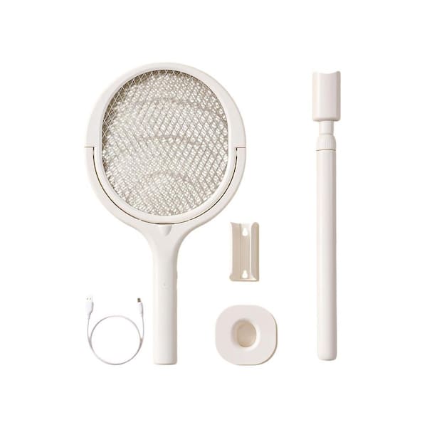 Electric Fly Swatter Rotating Head Racket with 2 Telescopic Extension in White (2 Pack)