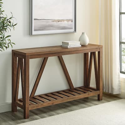 52 in. Rustic Oak Standard Rectangle Wood Console Table with Storage