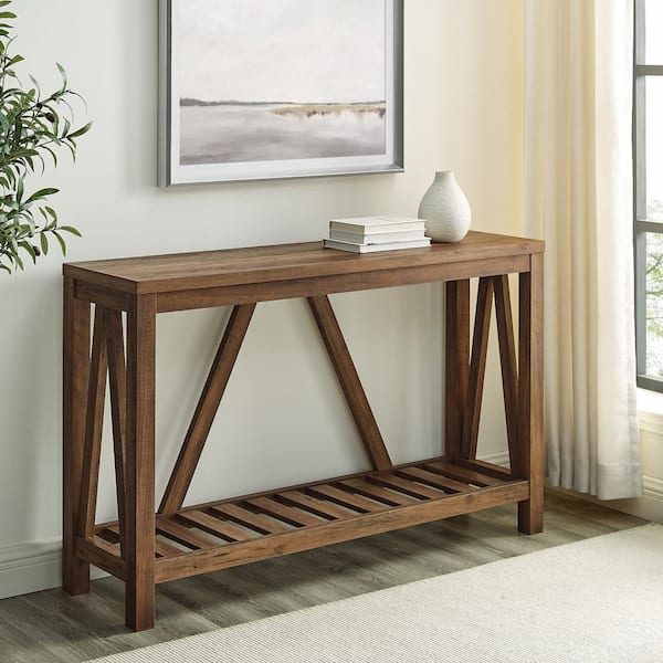 Walker Edison Furniture Company 52 in. Rustic Oak Standard Rectangle Wood Console Table with Storage