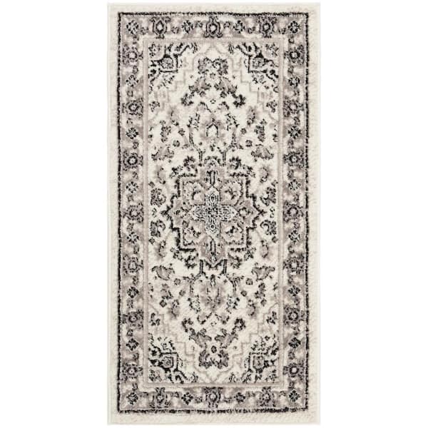 SAFAVIEH Skyler Gray/Ivory Doormat 2 ft. x 4 ft. Floral Border Area Rug