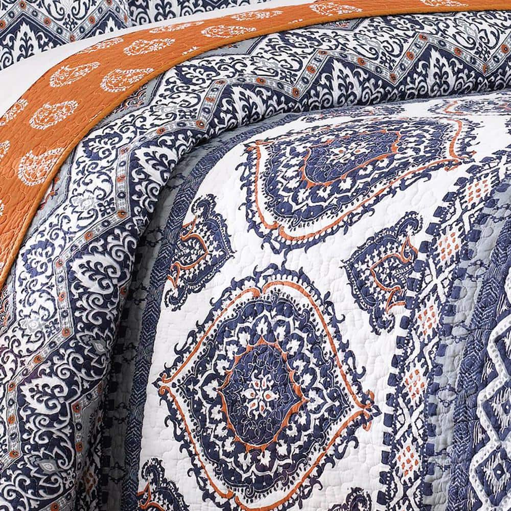 Medina Full Reversible Cotton Quilt Set in White and Saffron