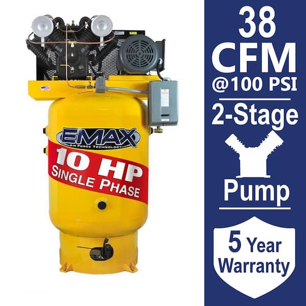 EMAX Industrial PLUS Series 80 Gal. 10 HP 1-Phase Vertical Electric Air Compressor with pressure lubricated pump