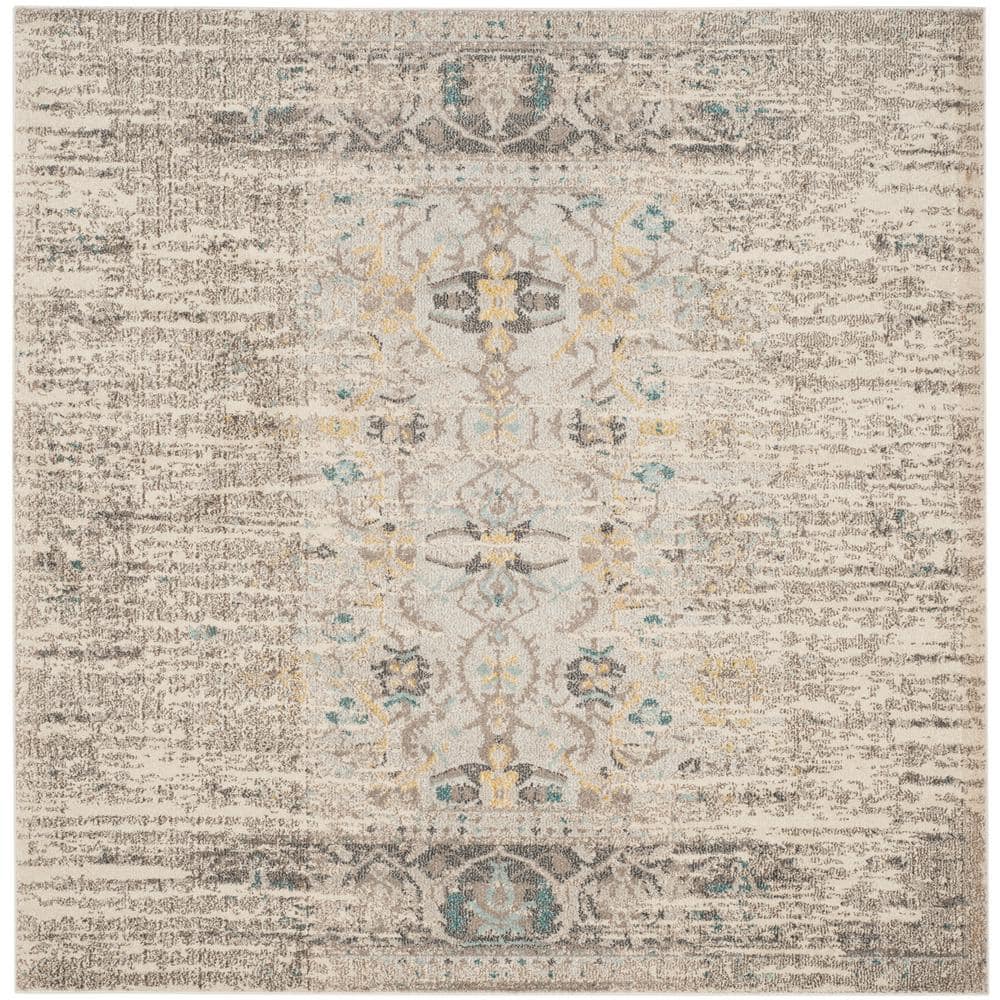 Elsdon Grey and Multicolor Floral 9' Square Synthetic Rug