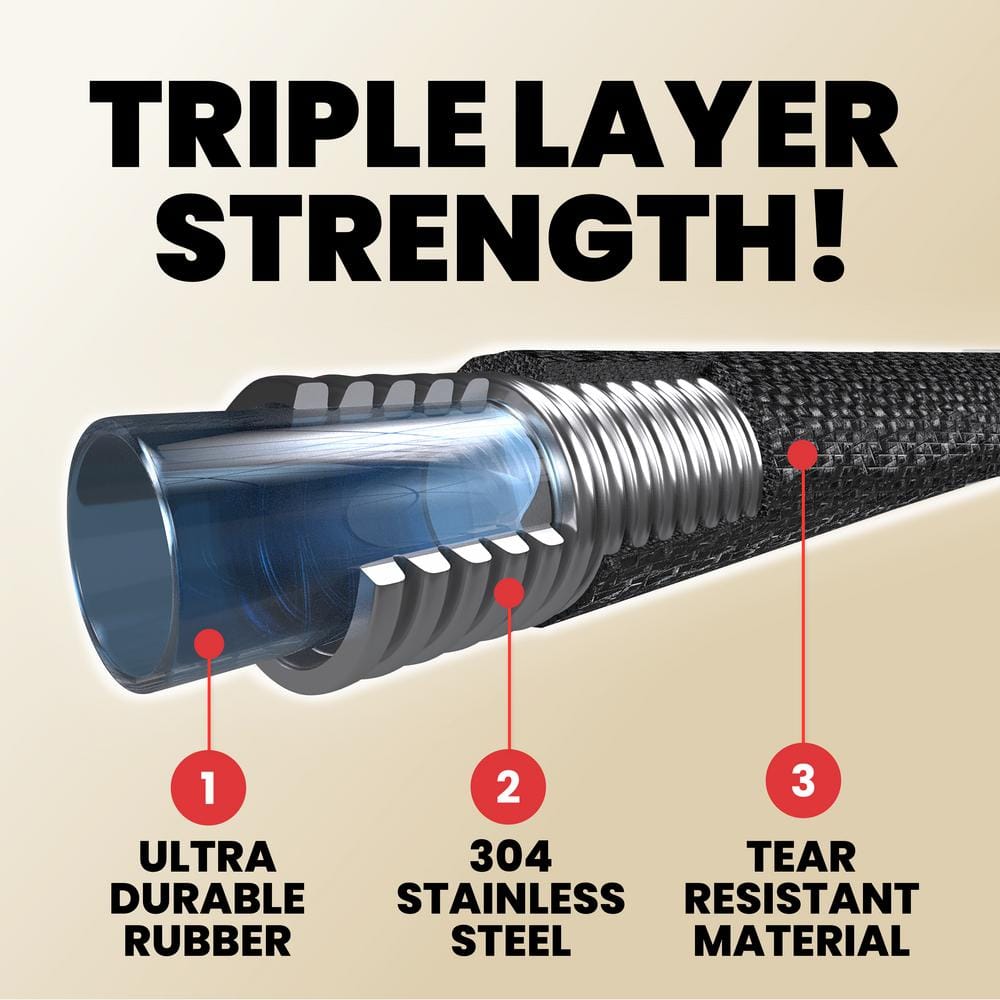 Hydrosteel Heavy Duty 25' Black Stainless Steel Garden Hose