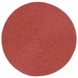 Braided Red Gold Doormat 3 ft. x 3 ft. Abstract Round Area Rug