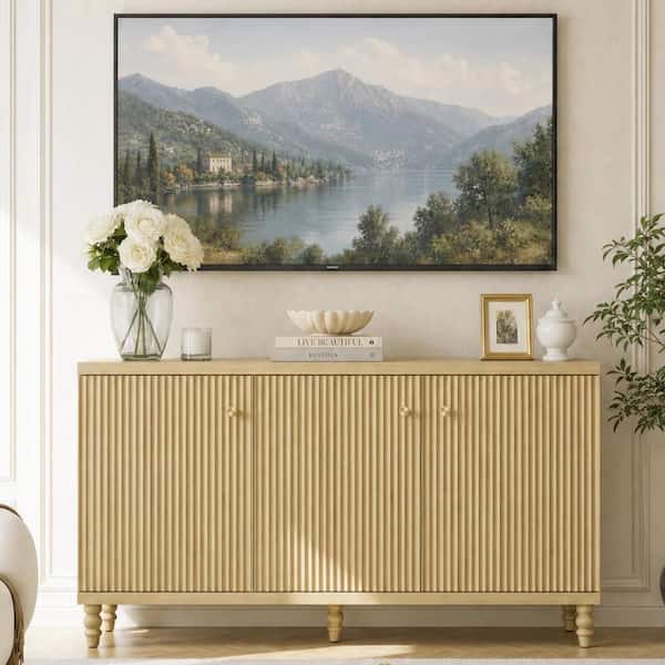 47.2 in. Fluted Natural Oak TV Stand Entertainment Center Fits TV's up to 55 in. with Solid Wood Spindle Legs