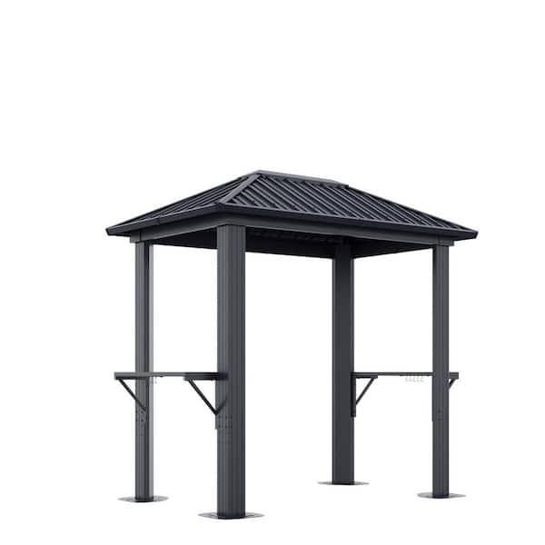 Sizzim 12 ft. x 5.5 ft. Black Polycarbonate Roof Grill Gazebo with