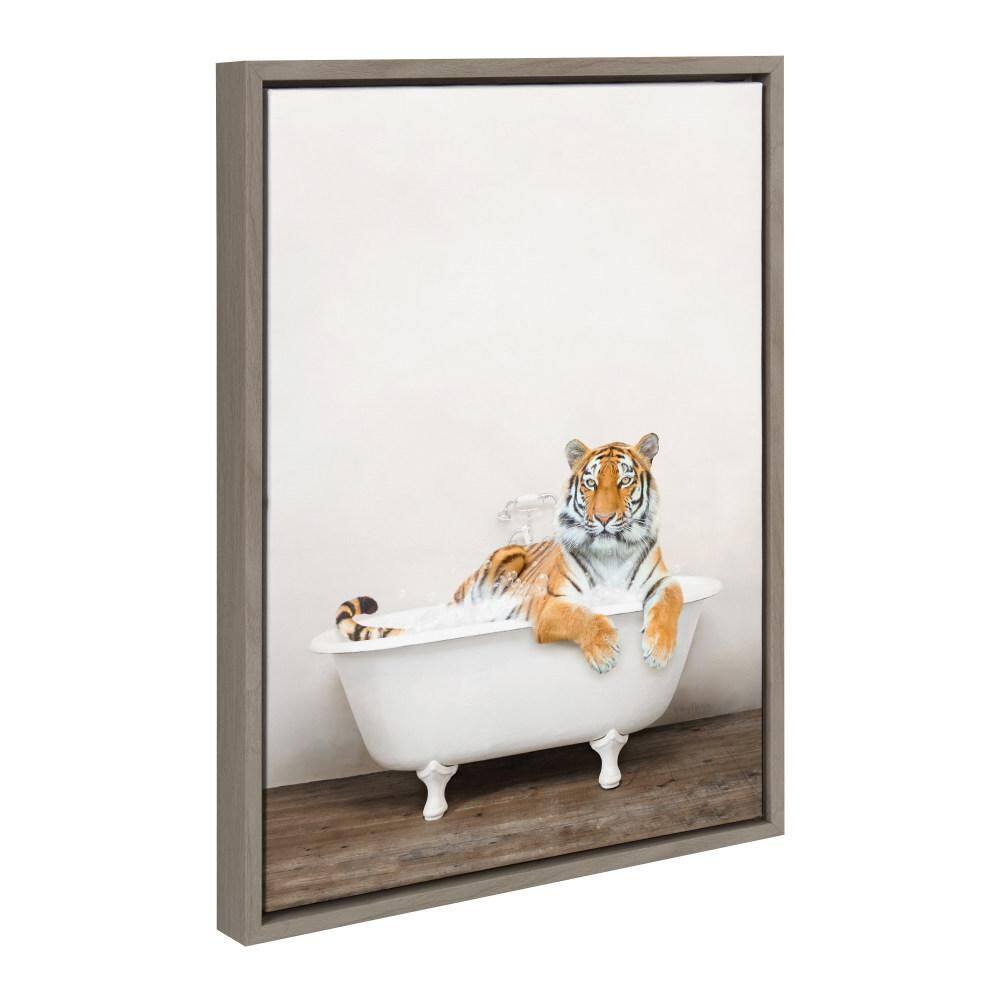 "Sylvie ""Bengal Tiger in Rustic Bath"" by Amy Peterson Art Studio Gray Framed Art Print 18 in. x 24 in." price history on PriceWatchPro