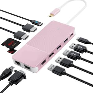 USB C Laptop Docking Station for 3 Monitors Max-12 in 1 USB C Hub with 2 HDMI +1 VGA +10Gbps USB C, USB*6,100W