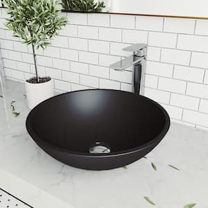 Cavalli Modern Black Matte Shell Glass Round Vessel Bathroom Sink