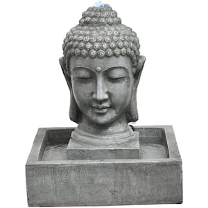20.5 in. Buddha Head Indoor or Outdoor Garden Fountain with LED Lights for Patio, Deck, Porch