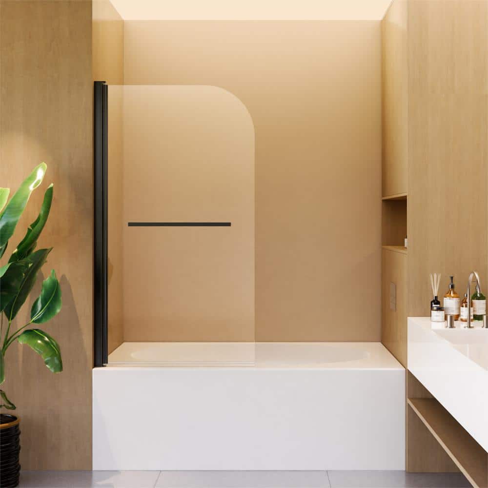 31"W x 55"H Frameless Matte Black Pivot Tub Door