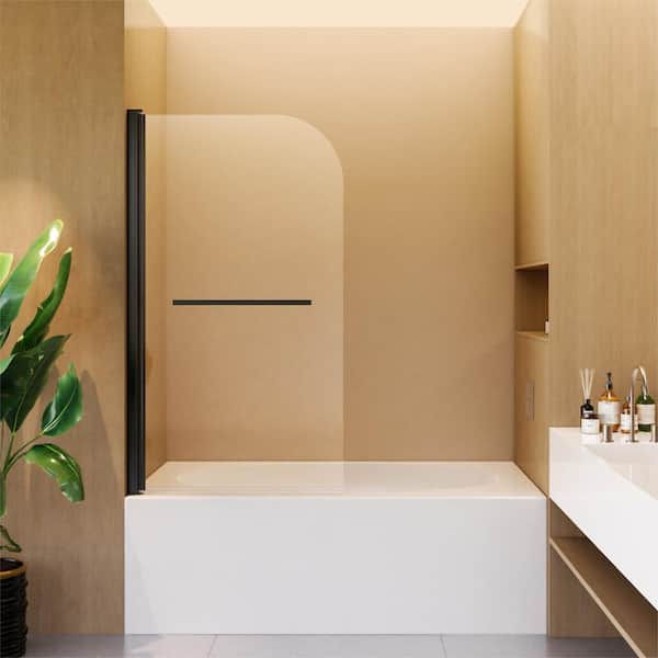 grossag 31 in. W x 55 in. H Frameless Pivot Bathtub Door in Matte Black with 1/4 in. (6 mm) Thick SGCC Tempered Clear Glass