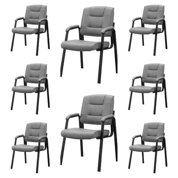 Set of 8 Gray Office Guest Chairs, Upholstered Leather Executive Waiting Room Chairs with Armrests for Lobby