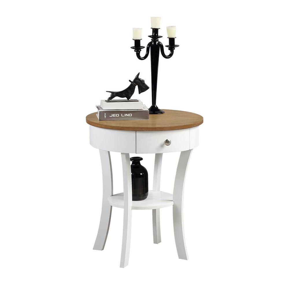 Driftwood and White Round Wood End Table with Storage