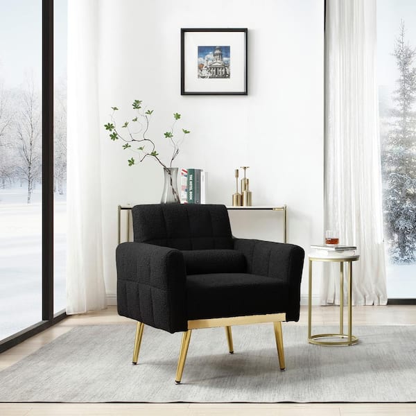 Modern Tufted Black Teddy Fabric Accent Chair Leisure Chair Armchair ...