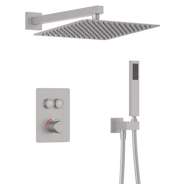 GIVING TREE Single Handle 2-Spray 12 in. Shower Faucet 2.0 GPM with Solid Brass Construction Valve,Adjustable Head in Brushed Nickel