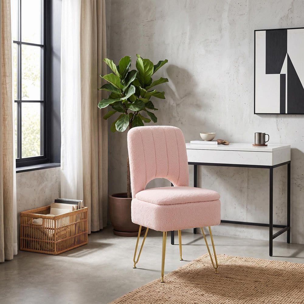 Pink Makeup Vanity Seat with Storage, 15.7 in. Vanity Chair Gold Legs, Flip-Top Storage Stool for Bedroom Bathroom price history on PriceWatchPro