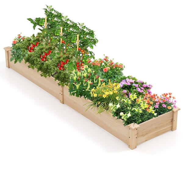 ANGELES HOME 90 in. x 25 in. x 10 in. Natural Solid Wood Raised Garden Bed with 2 Planter Boxes and Dividers