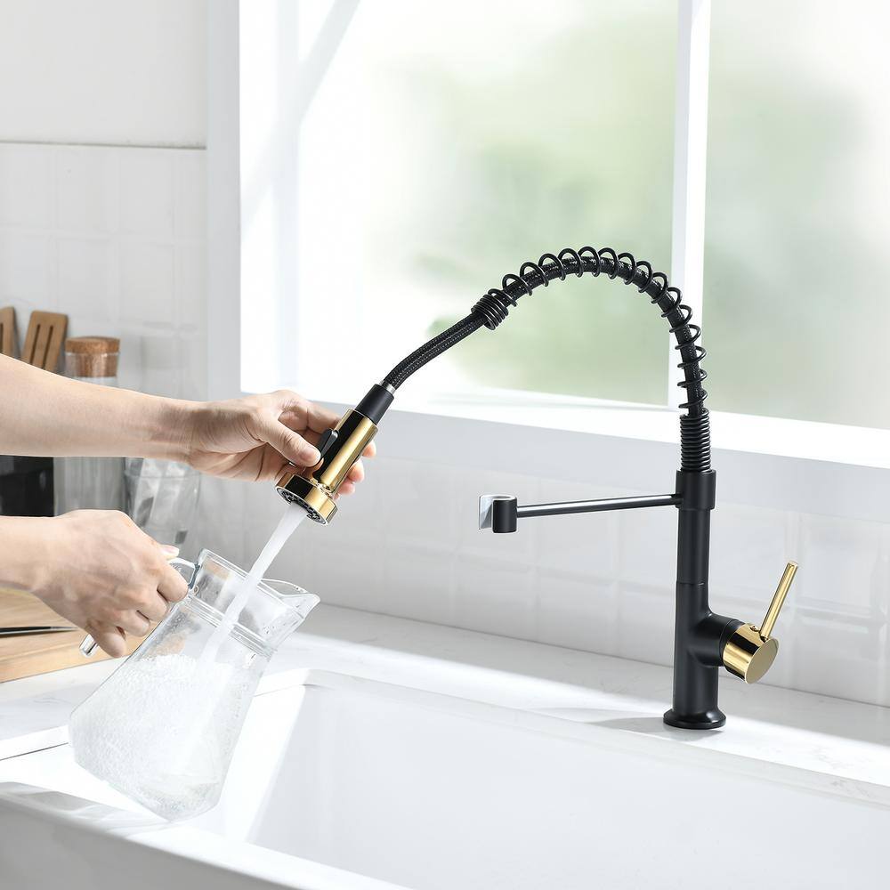 Matte Black and Gold LED Pull Down Kitchen Faucet