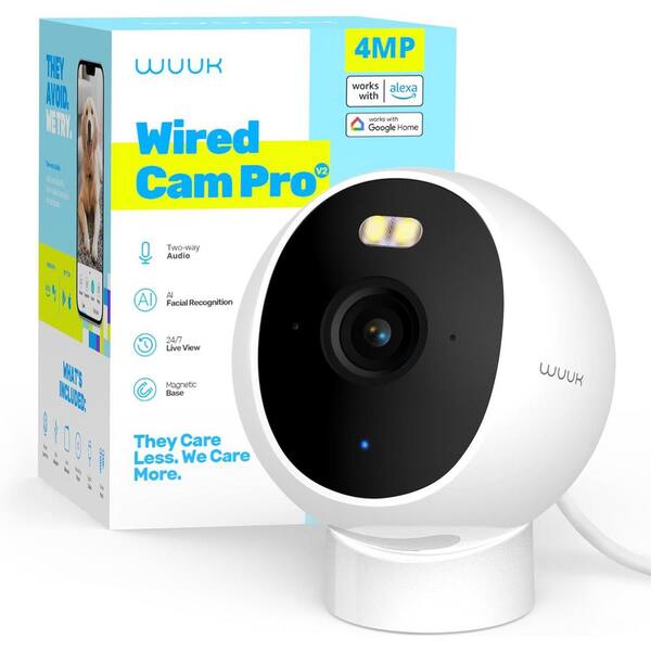 WUUK 4MP Wired Smart Indoor Spotlight Security Camera with Color Night Vision and Facial Recognition