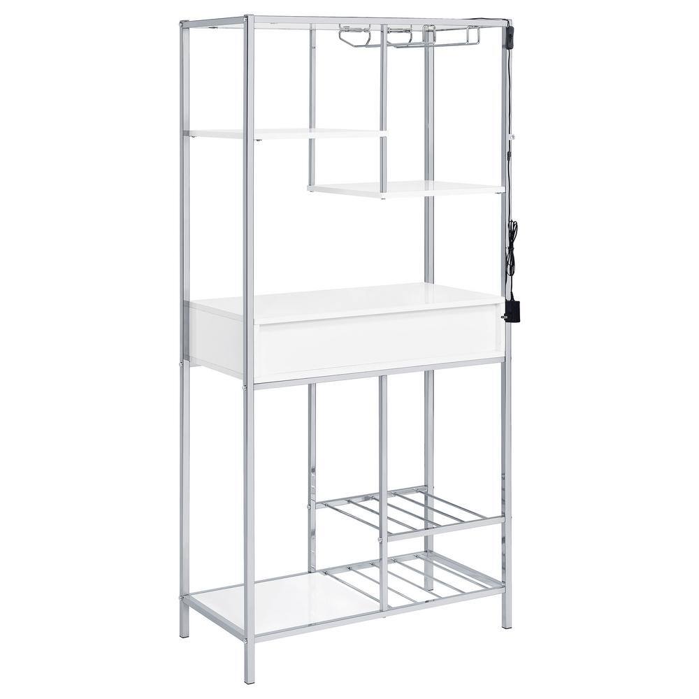 Figueroa White and Chrome Modern Bar Cabinet with Drawer