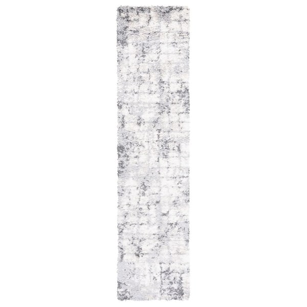 Berber Shag 2 ft. x 9 ft. Gray/Ivory Geometric Abstract Runner Rug