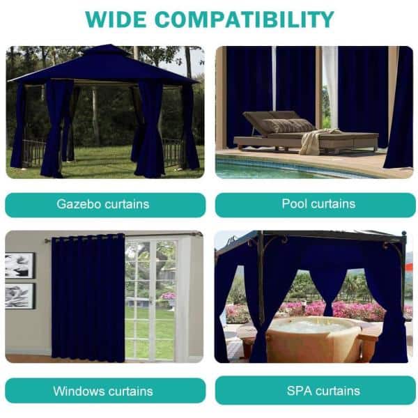 50" W x 96"L Outdoor Curtains Front Porch Curtain Grommet for Porch Balcony Pergola Gazebo，Dark Blue