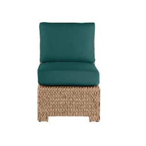 Laguna Point Tan Wicker Armless Middle Outdoor Patio Sectional Chair with CushionGuard Malachite Green Cushions