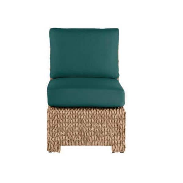 Hampton Bay Laguna Point Tan Wicker Armless Middle Outdoor Patio Sectional Chair with CushionGuard Malachite Green Cushions