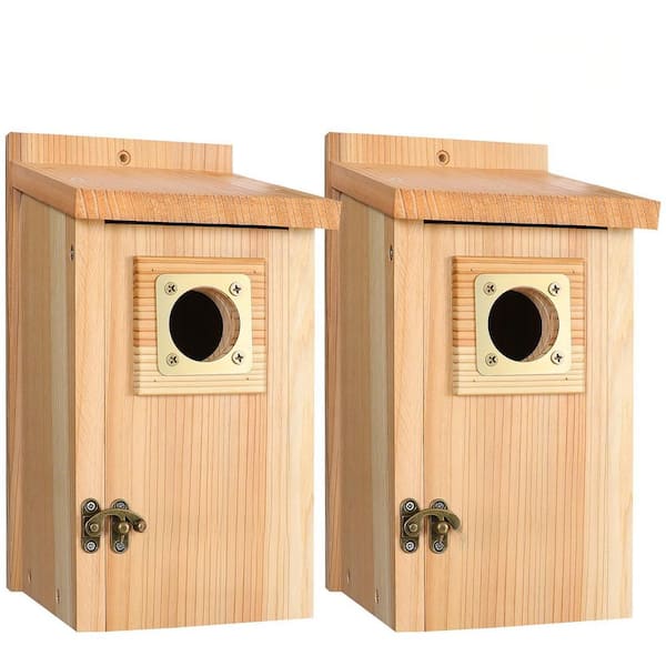 2-Pack Outdoor Birdhouses with Copper Guards, Cedar Wood Birdhouses for Bluebirds, Chickadees, Requires Assembly