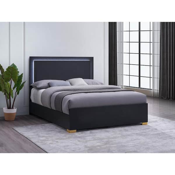 Marceline Black and Gold Wood Frame Queen Panel Bed