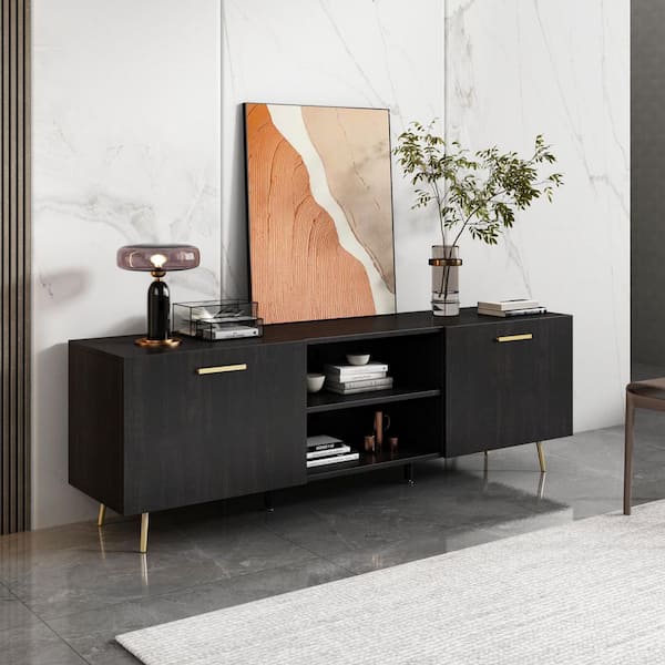 FUFU&GAGA 69 in. W Coffee Brown Wood Accent Storage Cabinet Sideboard Cupboard