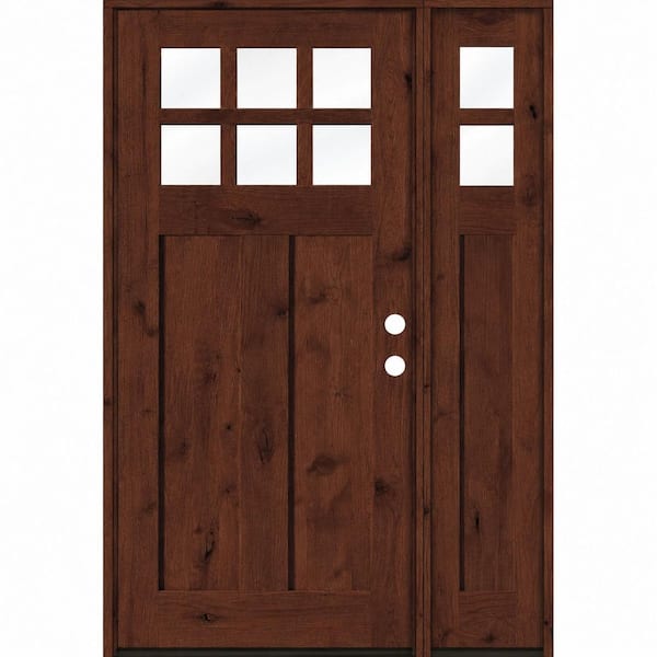 46 in. x 80 in. Knotty Alder Left-Hand/Inswing 6 Lite Clear Glass Red Mahogany Stain Wood Prehung Front Door with RSL