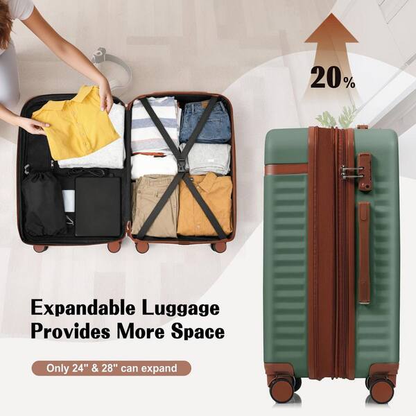 LIVACA 3-Piece Green ABS Plastic Hardside Spinner Luggage Set with