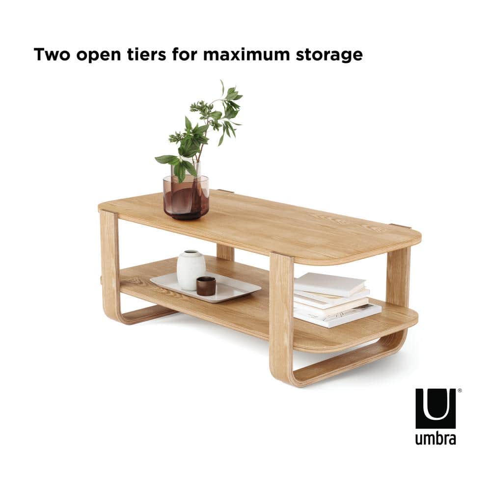 Natural Walnut Wood Rectangular Cocktail Table with Bentwood Legs