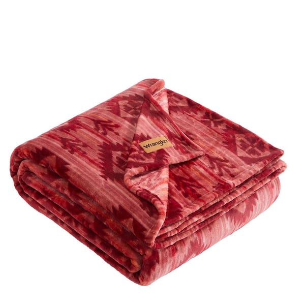 Wrangler Texture Aztec 1-Piece Maroon Red Plush Fleece Full/Queen ...